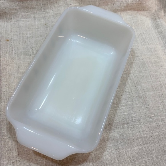 Vintage Fire-King Milk Glass Loaf Pan Starburst Atomic Blue Gold MCM Bakeware - Picture 3 of 8